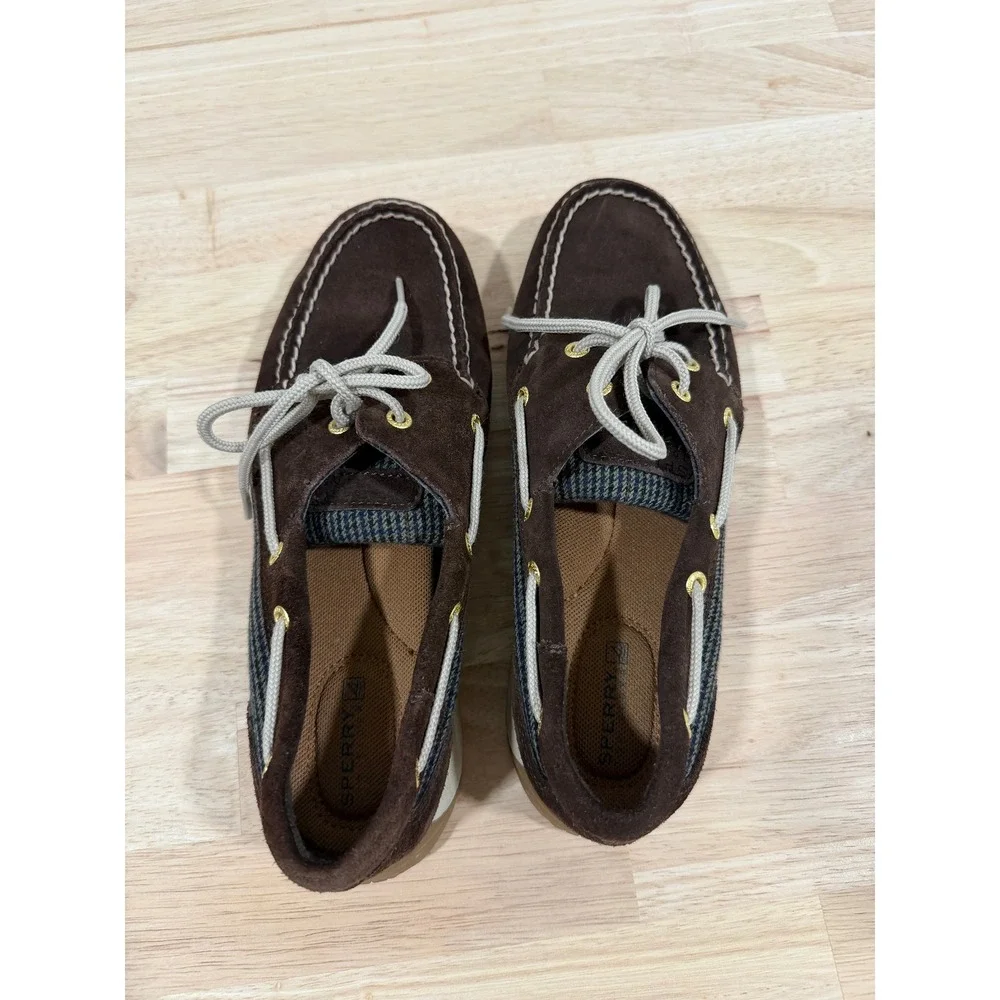 Sperry Top-Sider Suede Brown Boat Shoes Slip On Preppy Nautical Women Size 8